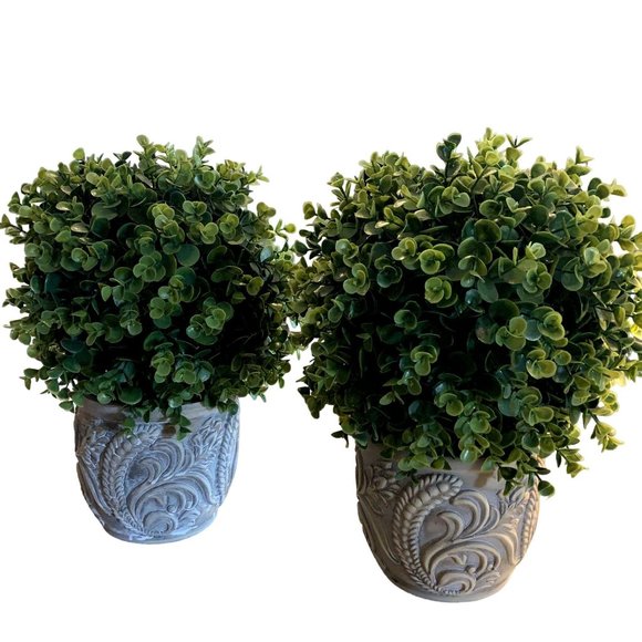 Unknown Other - Ball Boxwood (Artificial) Green Topiary in white/tan greyish ornate planter - 2